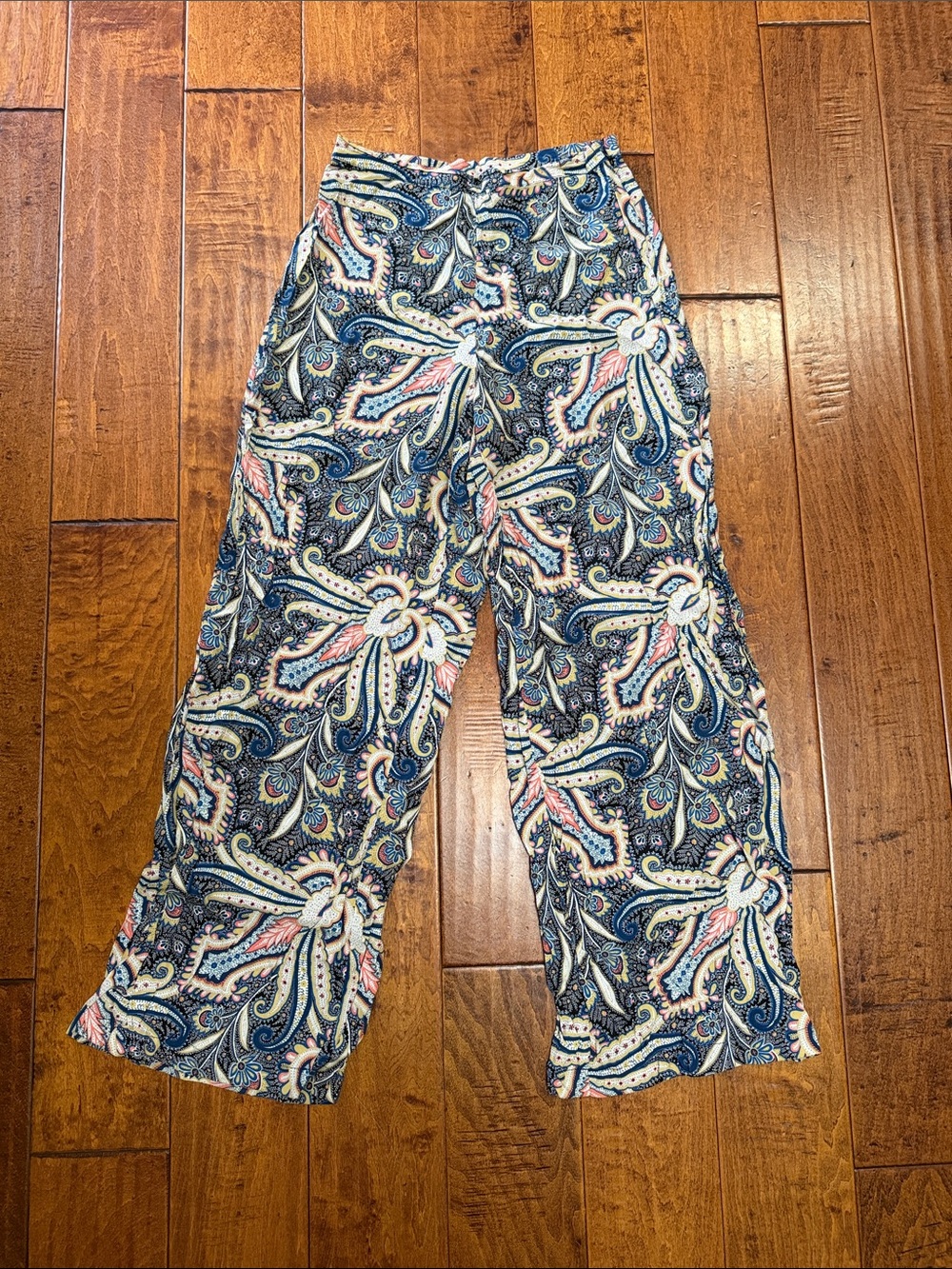 Topshop Women’s Paisley Wide-Leg Pants - Navy, Pink & White